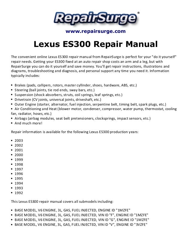 lexus es300 repair manual 1992 2003 1993 Chevy Blazer Engine Diagram www repairsurge com lexus es300 repair manual the convenient online lexus es300 repair manual